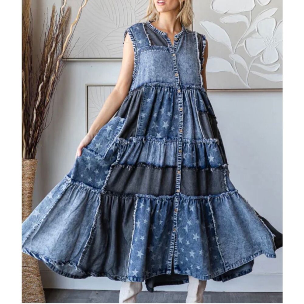 Oli & Hali Washed Patchwork Sleeveless Duster Dress Size S